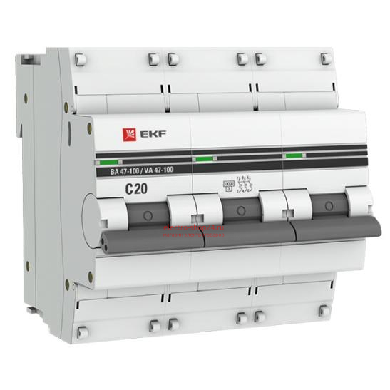 Автоматический выключатель 3P 20А (C) 10kA ВА 47-100 EKF PROxima (автомат) mcb47100-3-20C-pro mcb47100-3-20C-pro - магазин электротехники Electroshop