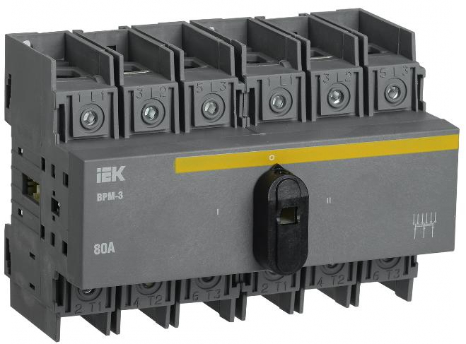 Выключатель-разъединитель модульный ВРМ-3 3P 80А IEK реверсивный 8 модулей MVR30-3-080 - магазин электротехники Electroshop