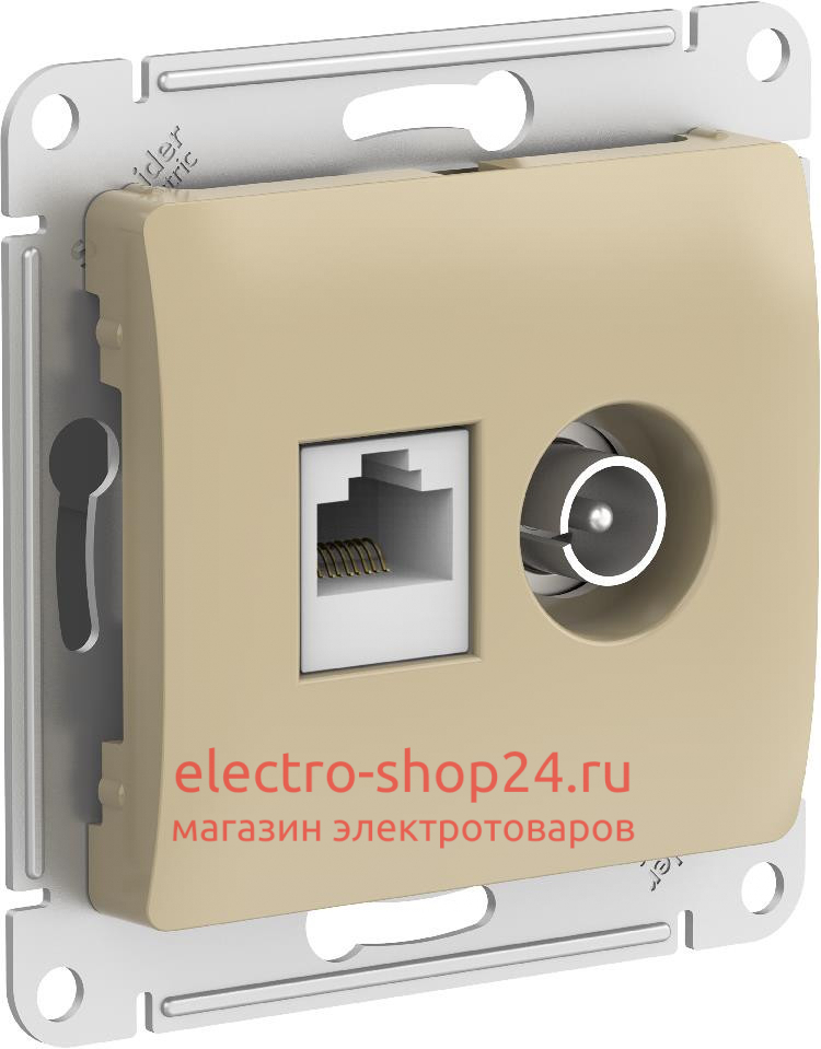 Розетка двойная ТВ + компьютерная RJ45 кат.5E механизм Systeme Electric Glossa, титан GSL000489 GSL000489 - магазин электротехники Electroshop