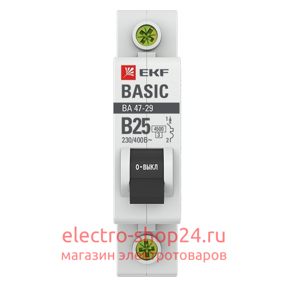 Автоматический выключатель 1P 25А (B) 4,5кА ВА 47-29 EKF Basic (автомат) mcb4729-1-25-B mcb4729-1-25-B - магазин электротехники Electroshop