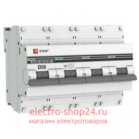 Автоматический выключатель 4P 50А (D) 10kA ВА 47-100 EKF PROxima (автомат) mcb47100-4-50D-pro mcb47100-4-50D-pro - магазин электротехники Electroshop
