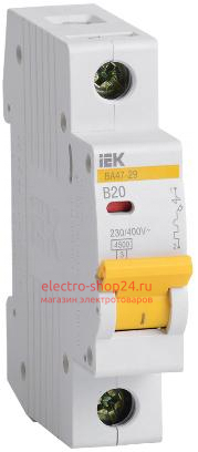 Автоматический выключатель ВА47-29 1Р 20А 4,5кА характеристика В ИЭК (автомат) MVA20-1-020-B MVA20-1-020-B - магазин электротехники Electroshop