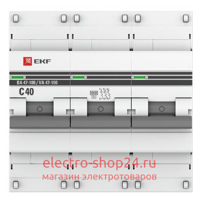 Автоматический выключатель 3P 40А (C) 10kA ВА 47-100 EKF PROxima (автомат) mcb47100-3-40C-pro mcb47100-3-40C-pro - магазин электротехники Electroshop