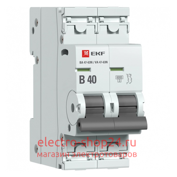 Автоматический выключатель 2P 40А (B) 6кА ВА 47-63N EKF PROxima (автомат) M636240B M636240B - магазин электротехники Electroshop