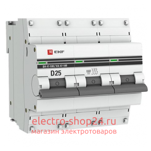 Автоматический выключатель 3P 25А (D) 10kA ВА 47-100 EKF PROxima (автомат) mcb47100-3-25D-pro mcb47100-3-25D-pro - магазин электротехники Electroshop