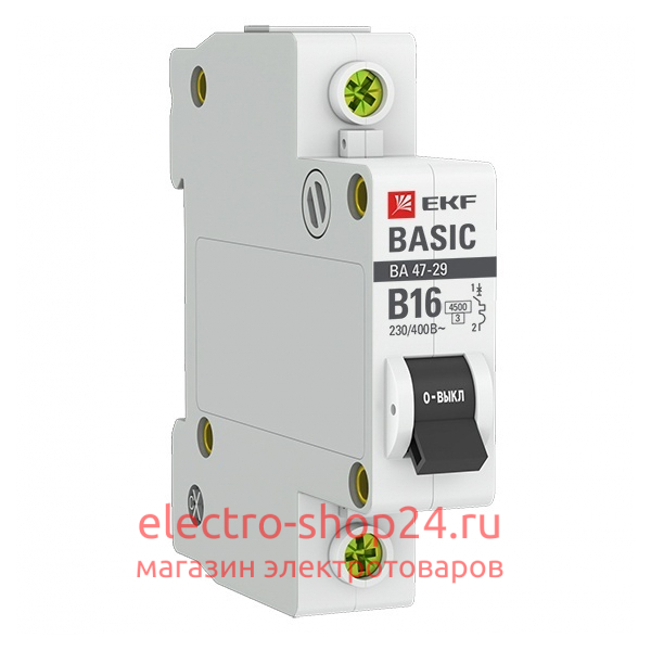 Автоматический выключатель 1P 16А (B) 4,5кА ВА 47-29 EKF Basic (автомат) mcb4729-1-16-B mcb4729-1-16-B - магазин электротехники Electroshop