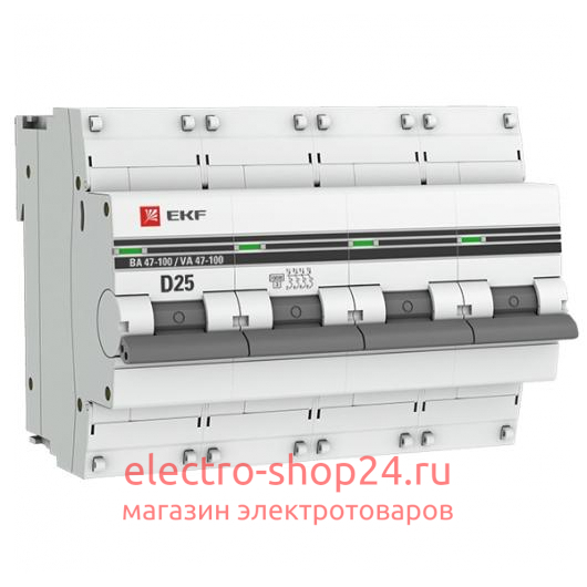 Автоматический выключатель 4P 25А (D) 10kA ВА 47-100 EKF PROxima (автомат) mcb47100-4-25D-pro mcb47100-4-25D-pro - магазин электротехники Electroshop