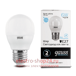 Лампа Gauss LED Elementary Globe 6W E27 6500K 53236 53236 - магазин электротехники Electroshop