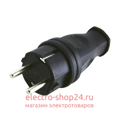 Вилка прямая каучук 2Р+РЕ 16А 250В IP44 черная 73211 - магазин электротехники Electroshop