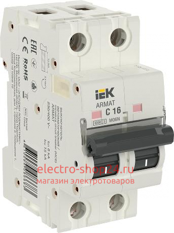 Автоматический выключатель ARMAT M06N 2Р 16А 6кА характеристика С ИЭК (автомат) AR-M06N-2-C016 AR-M06N-2-C016 - магазин электротехники Electroshop