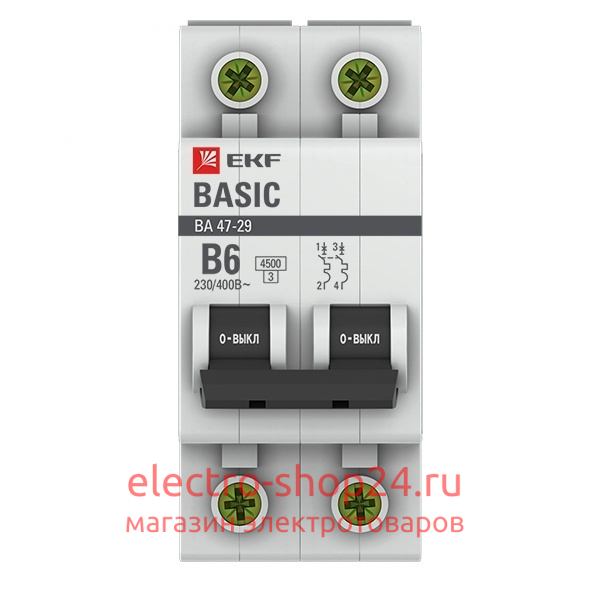 Автоматический выключатель 2P 6А (B) 4,5кА ВА 47-29 EKF Basic (автомат) mcb4729-2-06-B mcb4729-2-06-B - магазин электротехники Electroshop