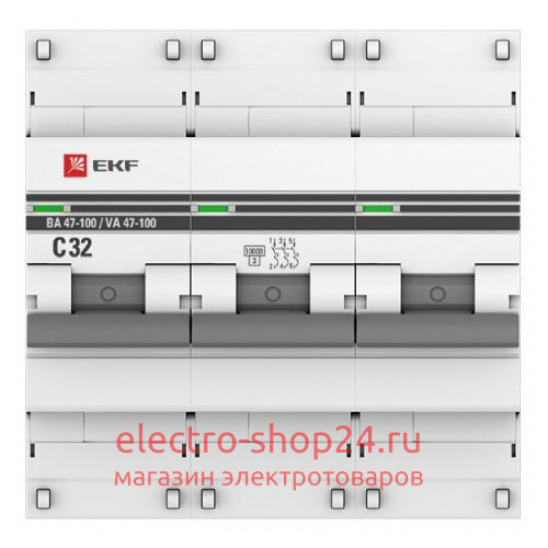 Автоматический выключатель 3P 32А (C) 10kA ВА 47-100 EKF PROxima (автомат) mcb47100-3-32C-pro mcb47100-3-32C-pro - магазин электротехники Electroshop