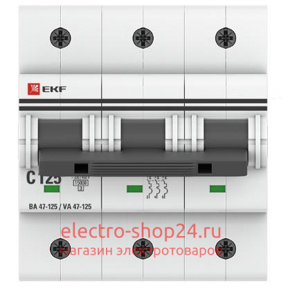 Автоматический выключатель 3P 125А (C) 15кА ВА 47-125 EKF PROxima (автомат) mcb47125-3-125C mcb47125-3-125C - магазин электротехники Electroshop