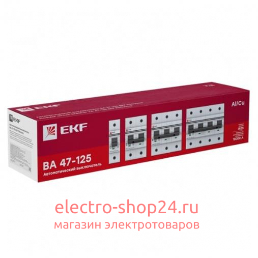 Автоматический выключатель 2P 100А (C) 15кА ВА 47-125 EKF PROxima (автомат) mcb47125-2-100C mcb47125-2-100C - магазин электротехники Electroshop
