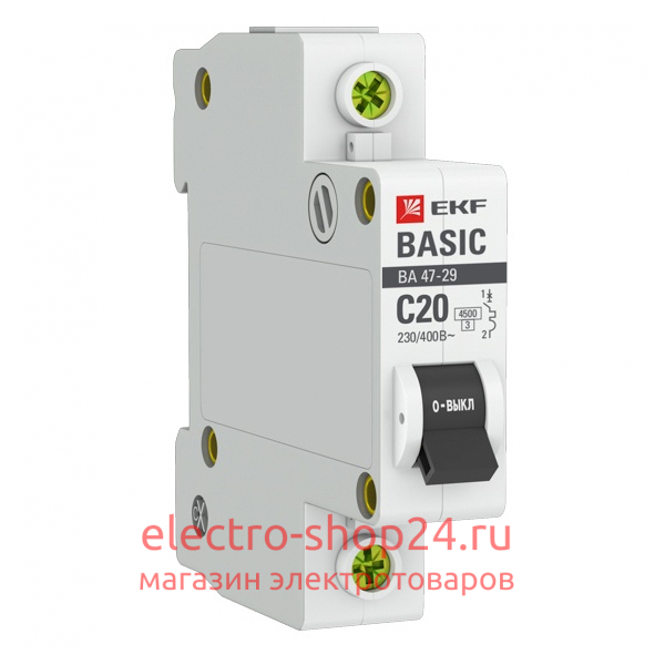 Автоматический выключатель 1P 20А (C) 4,5кА ВА 47-29 EKF Basic (автомат) mcb4729-1-20C mcb4729-1-20C - магазин электротехники Electroshop