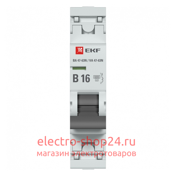 Автоматический выключатель 1P 16А (B) 6кА ВА 47-63N EKF PROxima (автомат) M636116B M636116B - магазин электротехники Electroshop