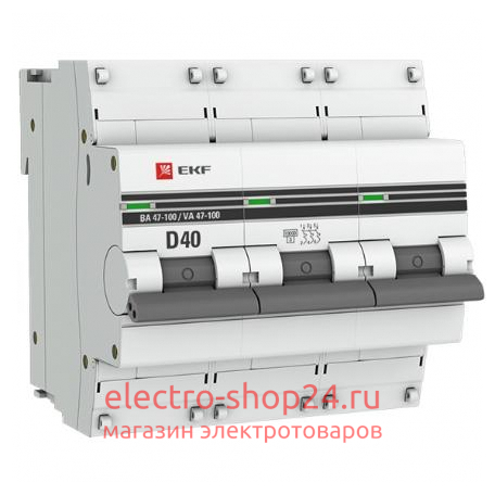 Автоматический выключатель 3P 40А (D) 10kA ВА 47-100 EKF PROxima (автомат) mcb47100-3-40D-pro mcb47100-3-40D-pro - магазин электротехники Electroshop