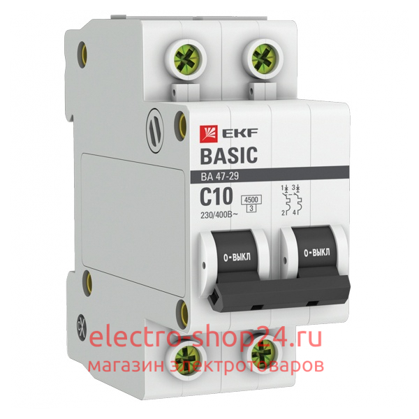 Автоматический выключатель 2P 10А (C) 4,5кА ВА 47-29 EKF Basic (автомат) mcb4729-2-10C mcb4729-2-10C - магазин электротехники Electroshop