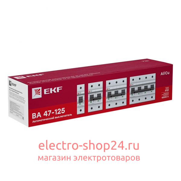 Автоматический выключатель 1P 125А (C) 15кА ВА 47-125 EKF PROxima (автомат) mcb47125-1-125C mcb47125-1-125C - магазин электротехники Electroshop