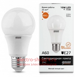 Лампа светодиодная Gauss LED Elementary A60 10W E27 3000K 23210 23210 - магазин электротехники Electroshop