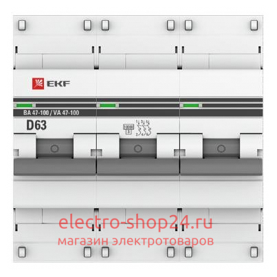 Автоматический выключатель 3P 63А (D) 10kA ВА 47-100 EKF PROxima (автомат) mcb47100-3-63D-pro mcb47100-3-63D-pro - магазин электротехники Electroshop