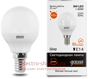 Лампа Gauss LED Elementary Globe 6W E14 3000K 53116 53116 - магазин электротехники Electroshop
