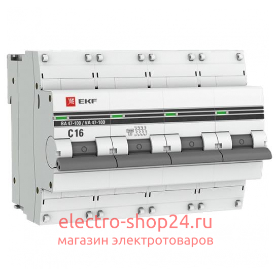 Автоматический выключатель 4P 16А (C) 10kA ВА 47-100 EKF PROxima (автомат) mcb47100-4-16C-pro mcb47100-4-16C-pro - магазин электротехники Electroshop