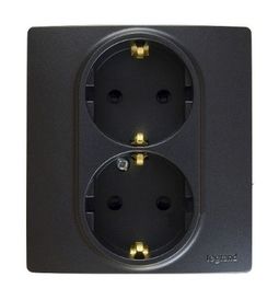 Розетка Legrand Etika Plus двойная с заземлением, самозажимные клеммы, антрацит 672633 - магазин электротехники Electroshop