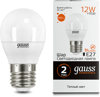 Лампа Gauss LED Elementary Globe 12W E27 3000K 53212 53212 - магазин электротехники Electroshop