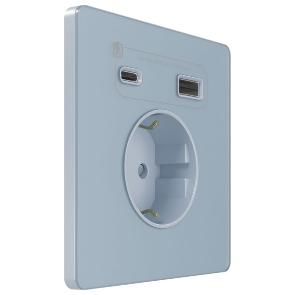 Зарядка USB с розеткой 2P+E со шторками Infinity 16A тип-А и тип-C 20Вт стальное небо Systeme Electric FSE001132 FSE001132 - магазин электротехники Electroshop