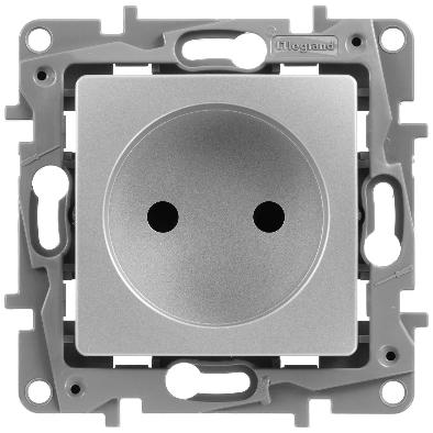 Розетка Legrand Etika Plus со шторками без заземления, винтовой зажим, алюминий 672434 672434 - магазин электротехники Electroshop