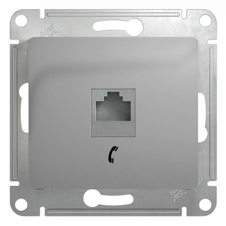 Розетка телефонная RJ11 механизм Systeme Electric Glossa алюминий GSL000381T GSL000381T - магазин электротехники Electroshop