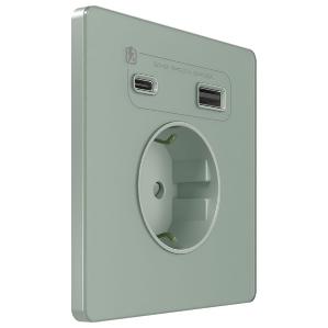 Зарядка USB с розеткой 2P+E со шторками Infinity 16A тип-А и тип-C 20Вт таежное утро Systeme Electric FSE000832 FSE000832 - магазин электротехники Electroshop