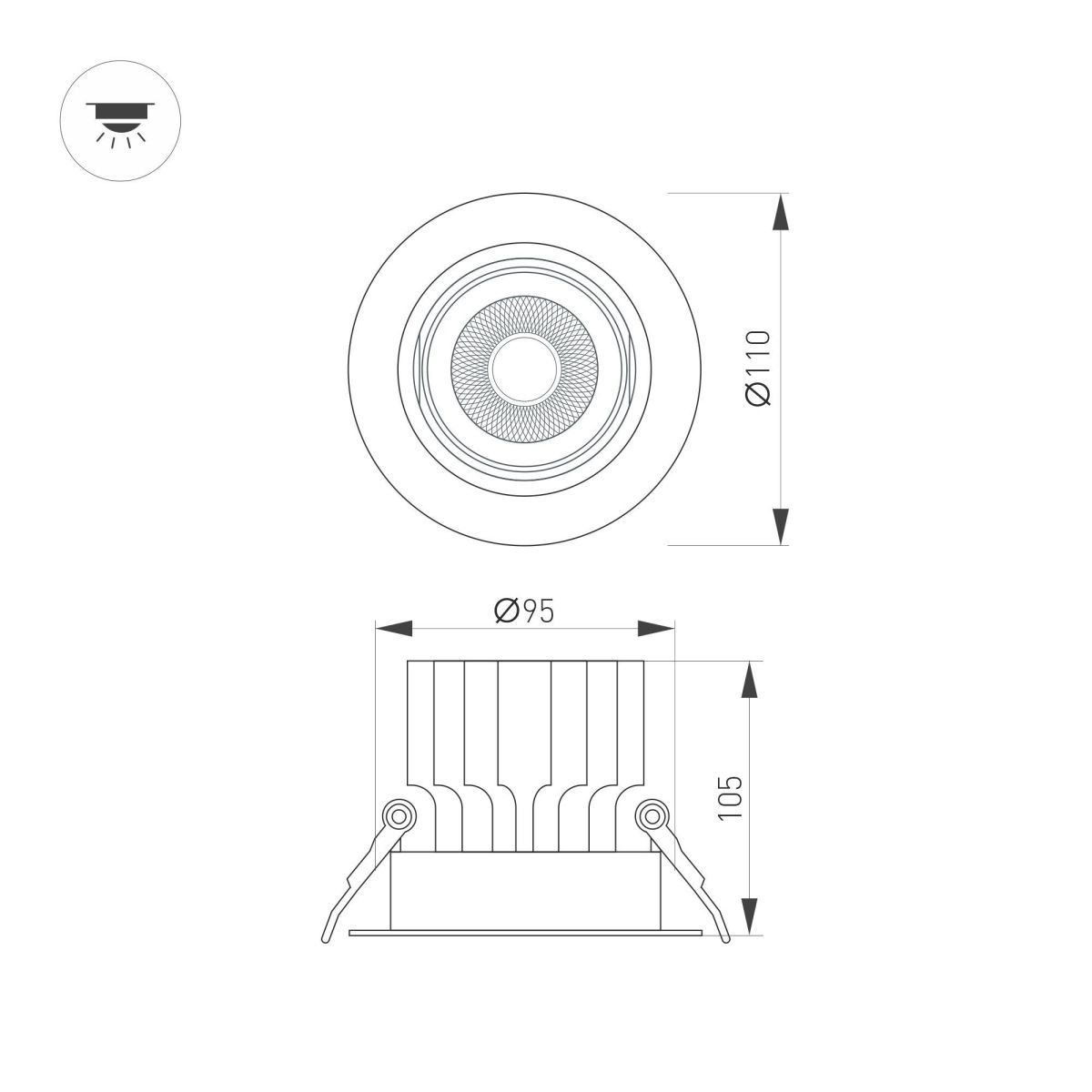 Встраиваемый светильник Arlight MS-VORTEX-BUILT-R110-20W Warm3000 (WH-WH, 40 deg, 230V) 056566 056566 - магазин электротехники Electroshop