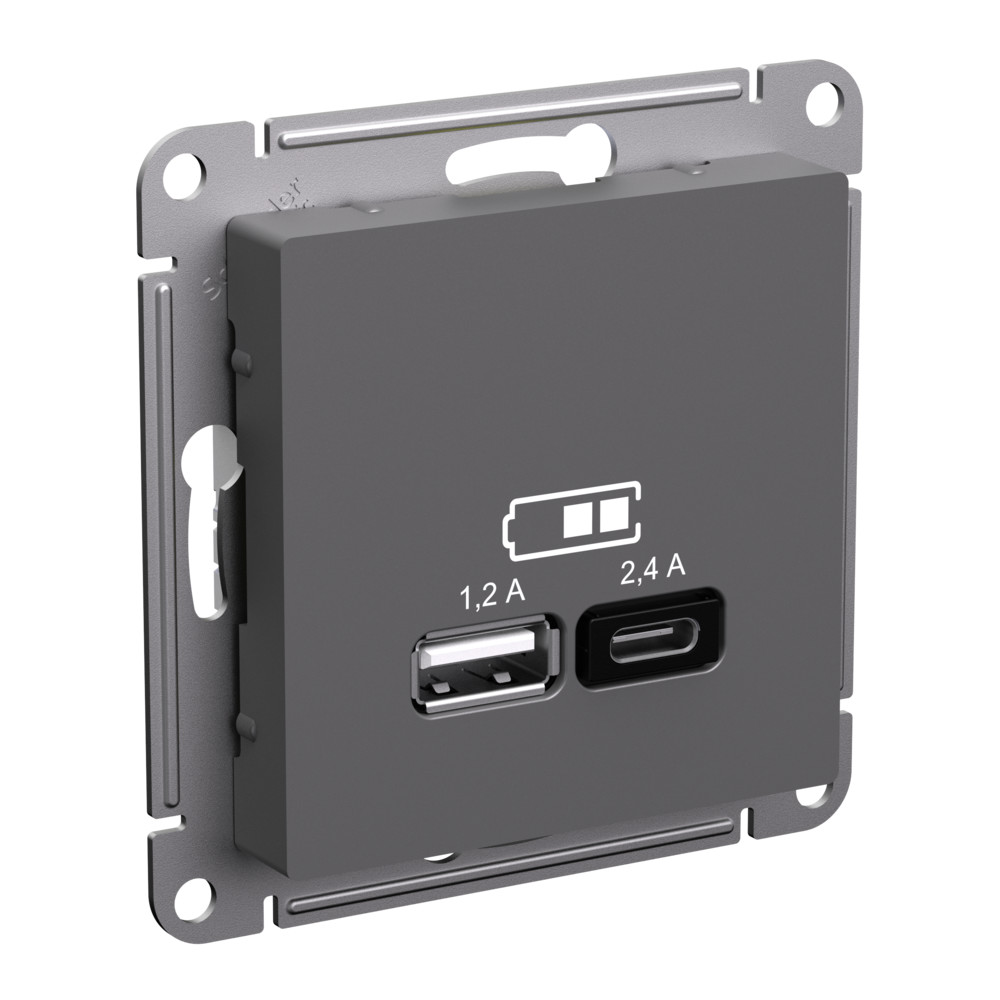 Зарядное устройство USB тип A+С 5В/2,4 А 2х5В/1,2А AtlasDesign базальт Systeme Electric ATN001439 ATN001439 - магазин электротехники Electroshop