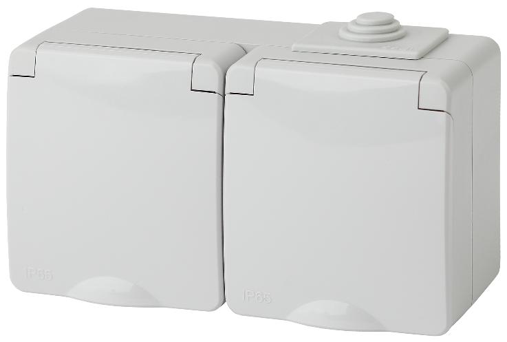 Розетка 2х2P+E горизонтальная IP65 16A-250В открытой установки серый 11-2603-03 Б0035991 Б0035991 - магазин электротехники Electroshop