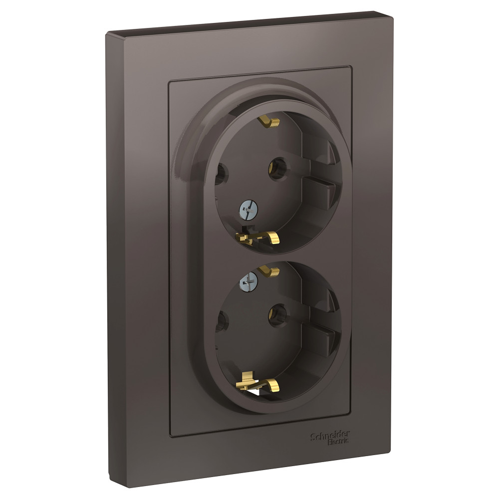 Розетка двойная с заземлением 16А в сборе AtlasDesign мокко Systeme Electric ATN000624 ATN000624 - магазин электротехники Electroshop