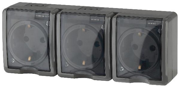 Розетка 3х2P+E IP54 со шторками 16A-250В открытой установки Эра Эксперт серый 11-2406-03 Б0020723 Б0020723 - магазин электротехники Electroshop