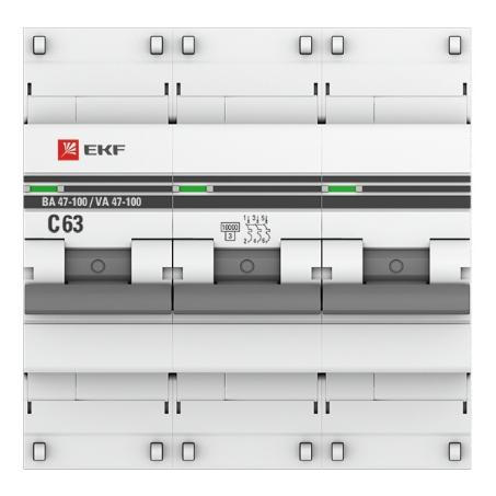 Автоматический выключатель 3P 63А (C) 10kA ВА 47-100 EKF PROxima (автомат) mcb47100-3-63C-pro mcb47100-3-63C-pro - магазин электротехники Electroshop