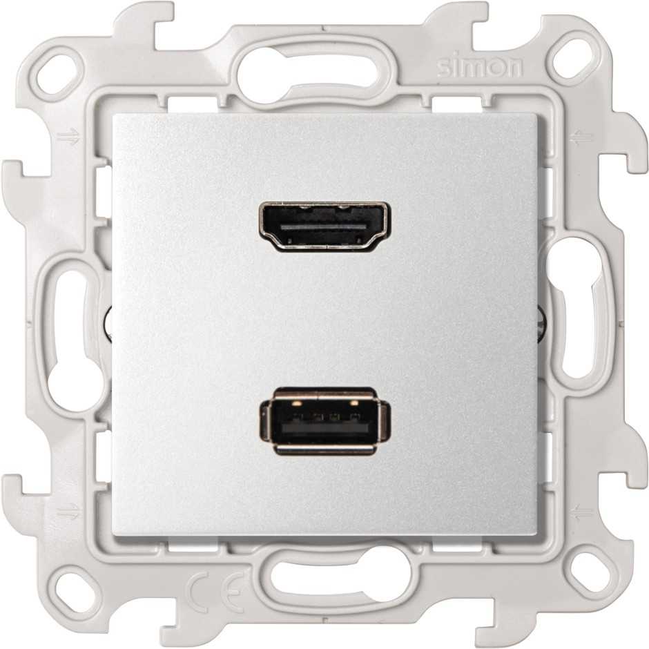 Розетка HDMI+USB 2.0 Simon 24 Harmonie алюминий 2411095-033 2411095-033 - магазин электротехники Electroshop