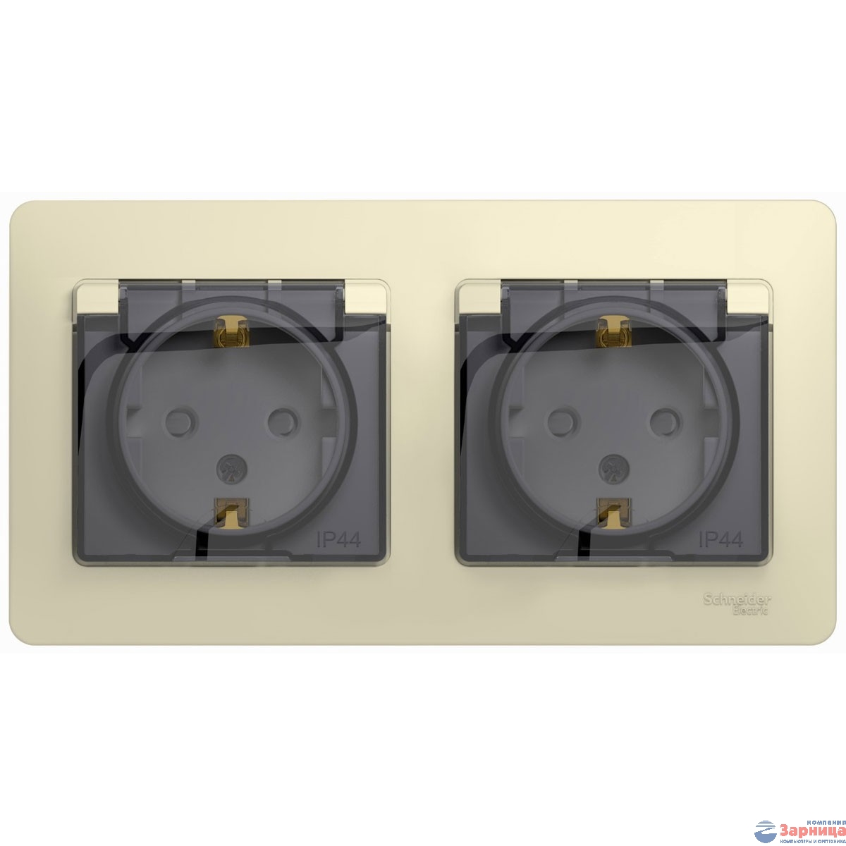Розетка двойная с заземлением со шторками в сборе IP44 Schneider Electric Glossa бежевый GSL000247 GSL000247 - магазин электротехники Electroshop