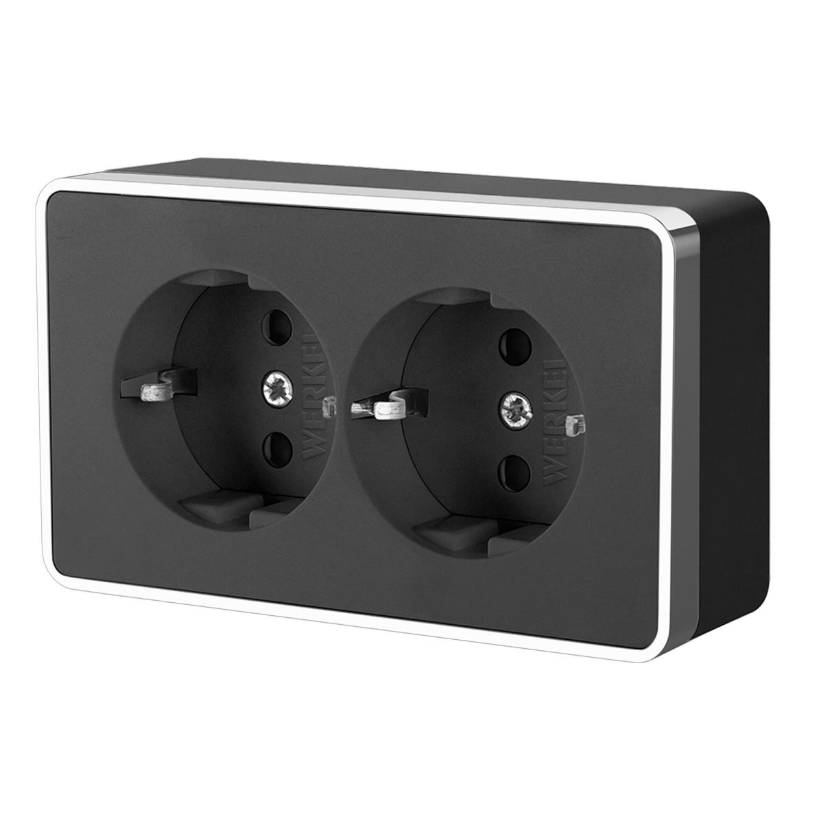 Розетка двойная с заземлением Werkel Gallant черный/хром W5072135 4690389164705 4690389164705 - магазин электротехники Electroshop