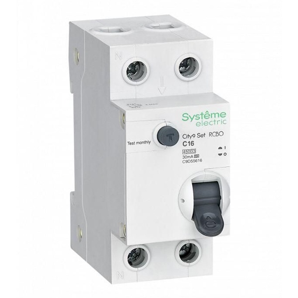 Дифавтомат 1П+Н C16А 30мА тип А однофазный электронный АВДТ 4,5кА City9 Set Systeme Electric C9D55616 C9D55616 - магазин электротехники Electroshop