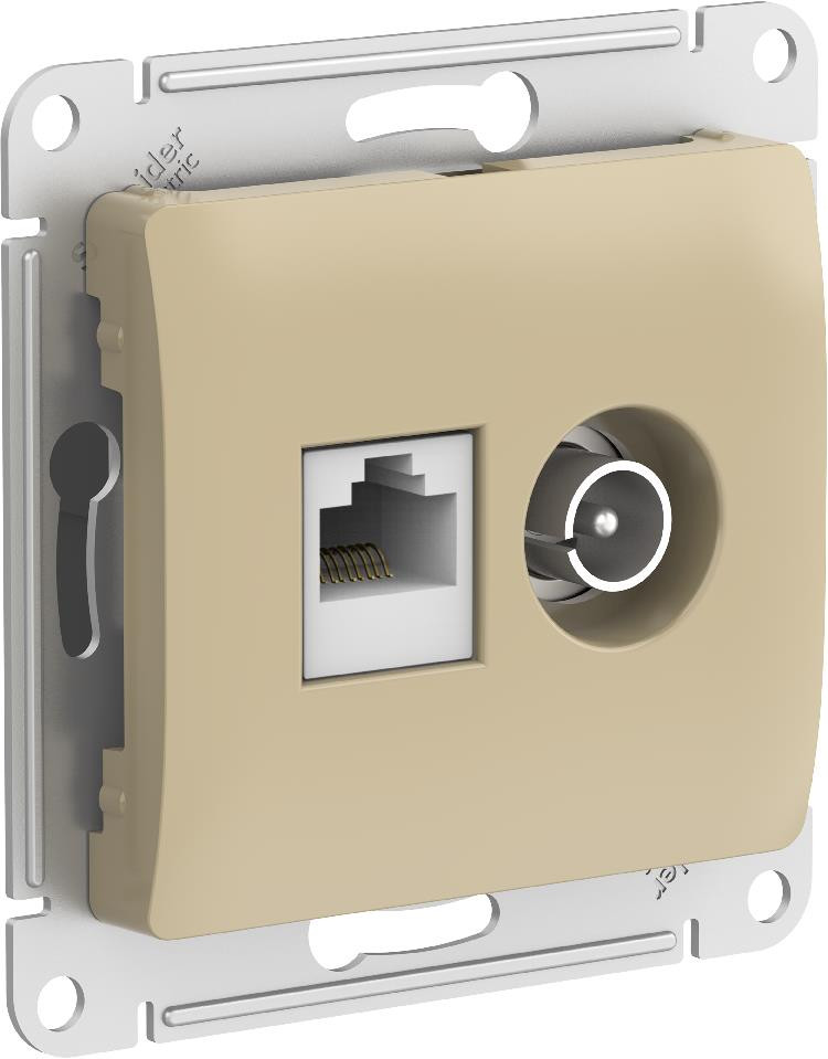 Розетка двойная ТВ + компьютерная RJ45 кат.5E механизм Systeme Electric Glossa, титан GSL000489 GSL000489 - магазин электротехники Electroshop