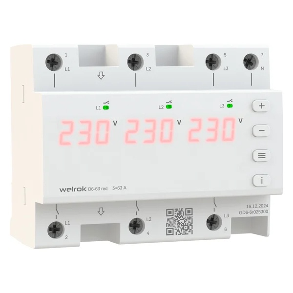 Трехфазное реле напряжения Welrok D6-63 red 4660251140410 4660251140410 - магазин электротехники Electroshop