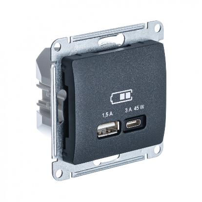 Зарядка USB тип А + тип С 45W высокоскоростная зарядка QC, PD Systeme Electric Glossa антрацит GSL000729 GSL000729 - магазин электротехники Electroshop