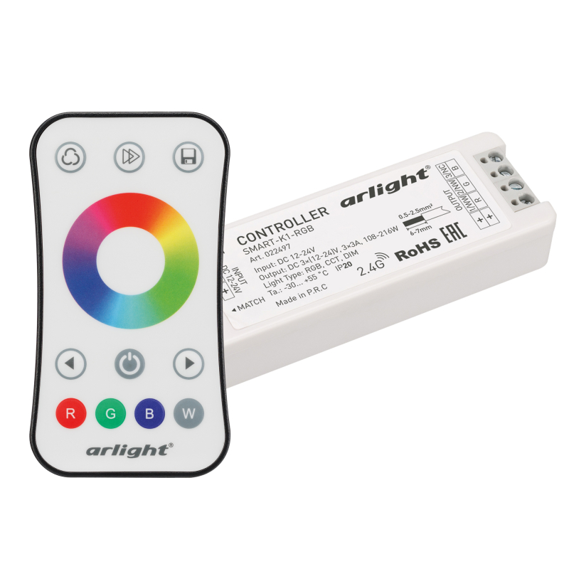 Контроллер Arlight Smart-RGB-Set-Ring (12-24V, 3x3A, ПДУ 2.4G) 034807 034807 - магазин электротехники Electroshop