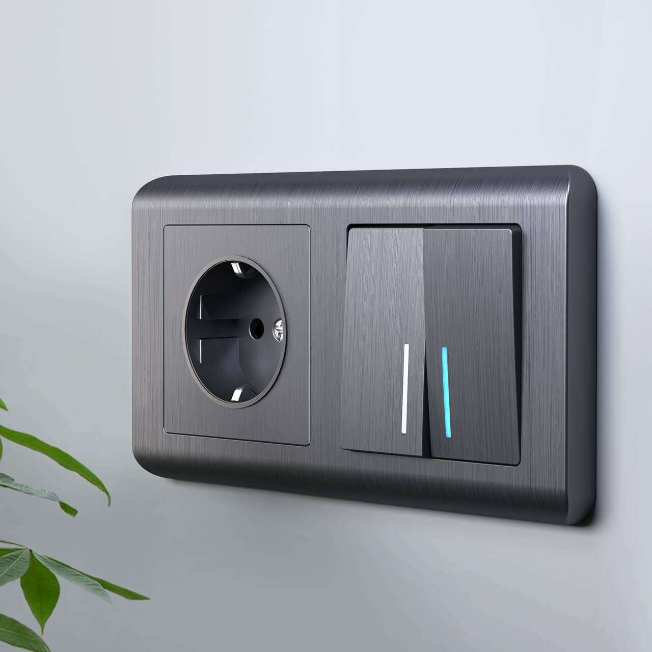 Выключатель двухклавишный проходной с подсветкой Werkel графит рифленый W1122104 4690389158490 4690389158490 - магазин электротехники Electroshop