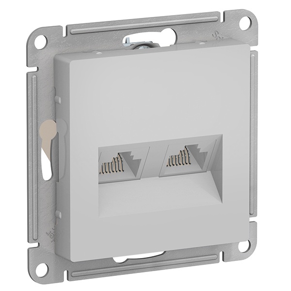 Розетка двойная компьютерная RJ45+RJ45 кат 5E AtlasDesign алюминий Systeme Electric ATN000385 ATN000385 - магазин электротехники Electroshop