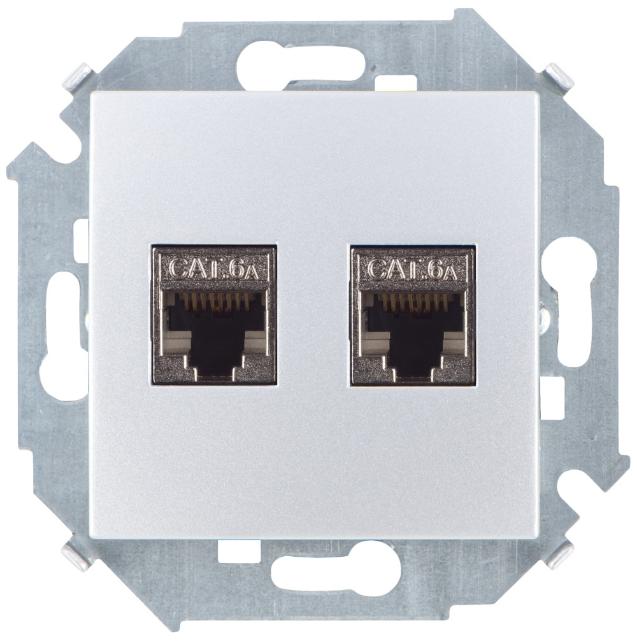 Розетка компьютерная двойная RJ45 кат.6a Systimax Simon 15 алюминий 1591564-033 1591564-033 - магазин электротехники Electroshop